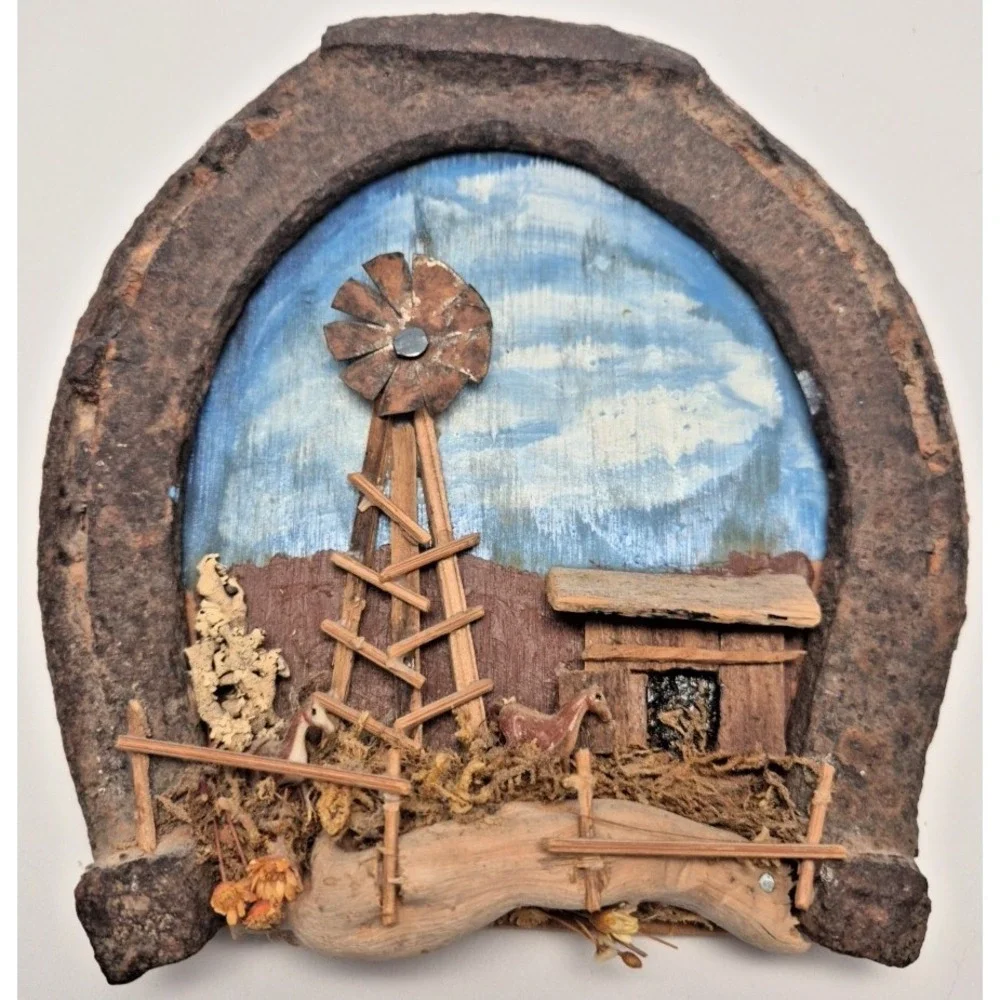 Rustic Handmade Horseshoe Framed 3D Windmill Wall Hanger